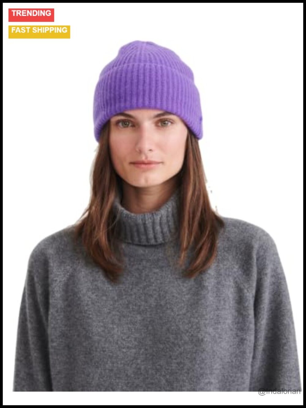 100% Mongolian Cashmere Ribbed Beanie Cuffed Winter Hat